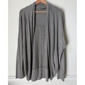 Prana Cardigan Women L Gray Open Front Draped Shawl Collar Lightweight Knit